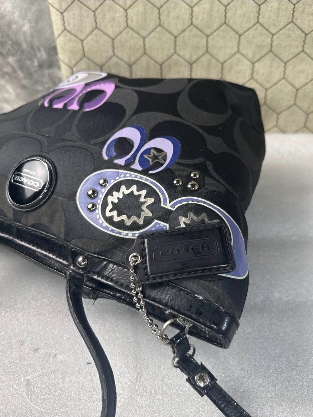 Coach Black Tote with Purple and Lavender Graphic Accents - Picture 7 of 10